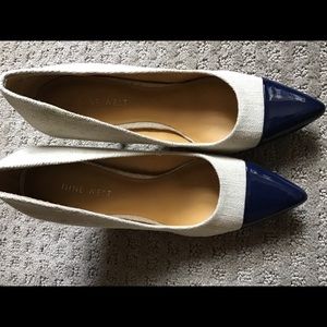 Nine West linen patent toe pumps